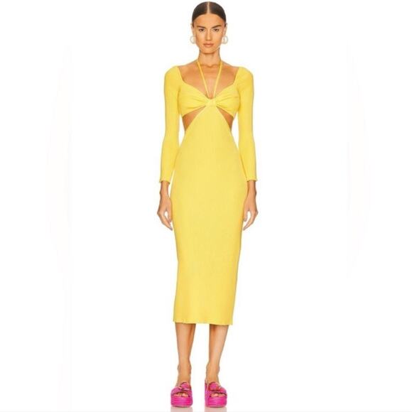 Cult Gaia Enzo‎ Strappy Cutout Knit Maxi Dress Size Large Ribbed Yellow - Picture 5 of 15